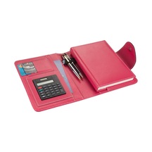 5194 Ajanda Tarihsiz Kareli 14x20 Cm. Ajanda/defter Hesap Makineli Suni Deri Organizer, Fuşya Çok Renkli