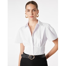 Koton Pamuklu Düğmeli Klasik Yaka Slim Fit Kısa Kollu Gömlek Beyaz 6sak60432uw