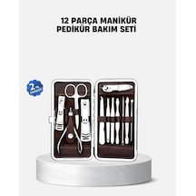 Özel Deri Çantalı 12 Parça Manikür Pedikür Bakım Seti Paslanmaz Çelik - 14996
