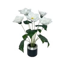 Yapay Çiçek Islak Manolya Çiçeği 6 Çiçekli 65cm Gümüş Halkalı Galvaniz Vazoda Salon Çiçeği