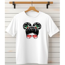 Aselinda Yeni Yıl Özel Tasarım Kadın T-shirt -bisiklet Yaka Beyaz Tişört Beyaz