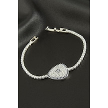 Oval Zirkon Taşlı Çocuk Bileklik 16 Cm - Gümüş Rengi N162 42349534