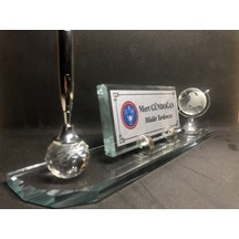 Cam Masa İsimliği Masaüstü Kişiye Özel Şeffaf Gümüş Seti
