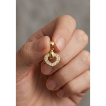 14 Ayar Altın Zirkon Taşlı Minimal Kalp Kolye Ucu Sarı Altın