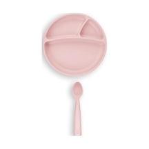 Vakum Tabanlı Silikon Tabak, Nam Nam Kaşık 2'li Set, Pembe Genel