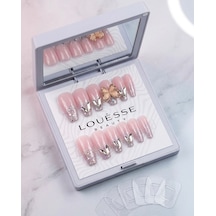 Louésse Blush Butterfly Takma Tırnak 12 Li Pembe Nude Simli Taşlı Soft Luxe Nail