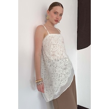 Verymoda Asimetrik Dantel Askılı Bluz D2935 Krem