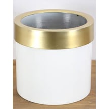 Rüzgar Yapay Çiçekçilik 35x35 Metal Saksı Beyaz Gold