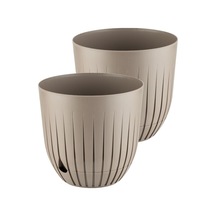 Çizgi Saksı Plastik Delikli Tabaklı Çiçek Saksısı 2 Adet, Kahverengi, 5 Litre Diğer