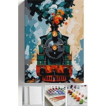 Sayılarla Boyama Seti Numaralı Tuval Fırça Boya Askı Aparatı Dahil Set 40x50 Cm - Kara Tren