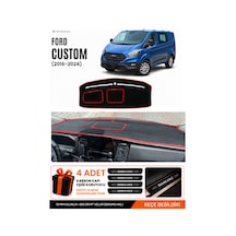Ford Transit Custom 2016-2024 Uyumlu Torpido Örtüsü, Torpido Kılıfı - Siyah Kırmızı