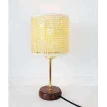 Bambu Taban Modern Gold Metal Ayaklı Hazeran Ve Hasır Kumaş Silindir Şapka Mini Abajur Masa Lambası Krem Rattan Diğer