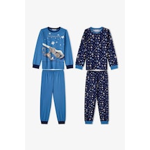 Penti Erkek Çocuk Mavi Story Friends Pamuklu Uzun Kollu 2li Pijama Takımı