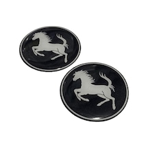 Ferrari Logo Damla Etiket Siyah Sticker 5x5cm 2 Adet