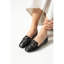 Kadın Siyah Krok Zincir Aksesuarlı Günlük Babet Siyah Kadın Siyah Krok Zincir Aksesuarlı Günlük Babet Siyah