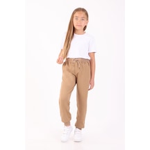 Kız Çocuk Eşofman Altı Okul Ve Günlük Rahat Cepli Basic Jogger 2 İplik Mevsimlik 5-14 Yaş Bej Bej
