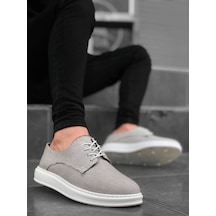 BA0003 Bağcıklı Klasik Spor Gri Renk Keten Yüksek Taban Casual Erkek Ayakkabı Siyah