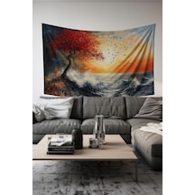 Kırmızı Ağaç Desenli Duvar Halısı Duvar Örtüsü Tapestry Süet Dokulu Kumaş
