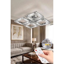 Yakamoz Model Gümüş Kumandalı 4"lü Ledli 3 Renk Modu Kristal Salon Mutfak Yatak Çocuk Odası Avize
