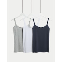 Marks & Spencer 3'lü Pamuklu Dantel Kenarlı Atlet T32004536 Lacivert