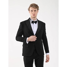 Dufy Siyah Erkek Slim Fit Sivri Yaka Smokin Takım - 92409 Siyah