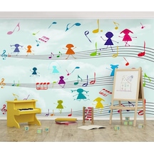 Müzik Notaları Ve Eğlenen Çocuklar Duvar Kağıdı