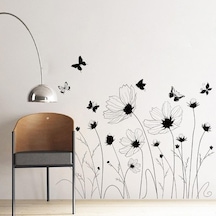 Yeni Siyah Çiçekler Kelebek Duvar Çıkartmaları Oturma Odası Yatak Odası Başlık Arka Plan Duvar Duvar Çiçekler Posteri Dekoratif Duvar Kağıdı Sanat Diğer
