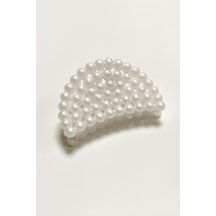 4 Cm Oval İnci Mandal Toka 1 Adet Beyaz
