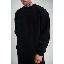 Barlashive Erkek Uzun Kol Bisiklet Yaka 3 İplik Pamuklu Kışlık Sweatshirt - Siyah Çok Renkli