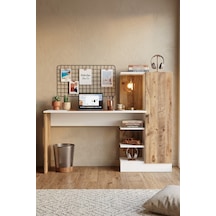 Yurudesign Laura Kitaplıklı Çalışma Masası Atlantik Çam Beyaz CT2