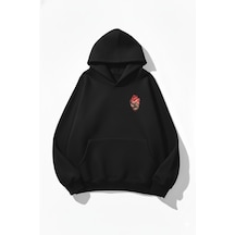 Uyguntarz Unisex Yumuşak Dokulu Canım Kedilerim Baskılı Tasarım Oversize 3 İplik Hoodie Sweatshirt siyah