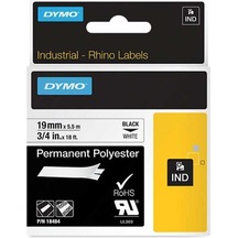 Dymo Rhino Pro Sabit Polyester Şerit 19Mmx5.5M Beyaz/Siyah 18484