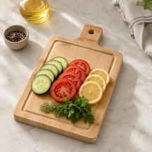 Bambu Kesme Tahtası, 40 X 20 X 2,5 Cm Kalın Doğrama Ve Servis Tahtası, Saplı, Askı Delikli, Oluklu Büyük Boy Mutfak Tahtası Çok Renkli