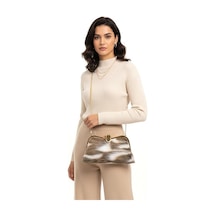 Genel Kahverengi Desenli Suni Kürk Zincirli El Ve Omuz Clutch Portföy Çanta