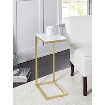 Gold Yan C Sehpa Beyaz Tablalı Gold