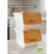 2 Li Bambu-beyaz Tekerlekli Patateslik Soğanlık Oyuncak Kutusu Patates Soğan Sepeti 24 Lt Bambu-beyaz