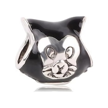 Fubena Siyah Kedi Siluet Charm Gümüş