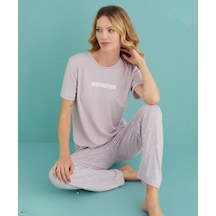 Mihra Kadın Bisiklet Yaka Milan Likralı Kısa Kol Pijama Takımı 50107/91- 1 Adet Lila