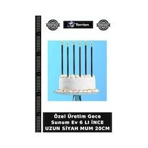 Özel Üretim Gece Sunum Ev 6 Lı İnce Uzun Siyah Mum 20cm