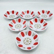 Konak Züccaciye Porselen Acem Kırmızı Kahveci 6lı Çay Tabağı