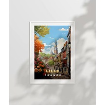 Çerçevesiz Poster Lille Sokakları Ve Bisiklet Manzarası