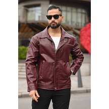 Erkek Dikiş Detaylı Retro Deri Ceket Bordo Byzdkş