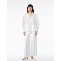 Koton Pamuklu Uzun Kollu Boncuk Nakış Detaylı Poplin Oversize Gömlek Beyaz 6sak60188ew