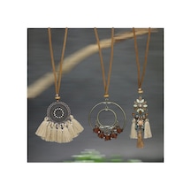 Yıwu Boho-chic 3 Parça Set: Vintage Esintili Püskül & Çiçek Kolye Ve Taşlı Aksesuarlar Metalik