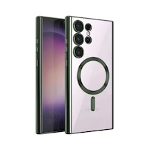 Newface Samsung Galaxy Uyumlu S22 Ultra Kılıf Kross Magneticsafe Kapak - Koyu Yeşil Diğer