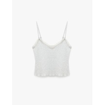 Koton Dantel Detaylı İnce Askılı Pijama Üstü Gri Melanj 6slk90058mk