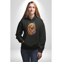 Golden Çiçekli Baby Face Kadın Erkek Siyah Kapüşonlu Sweatshirt Hoodie Siyah