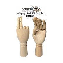 Ahşap Sol El Modeli 18 Cm 1 Adet Sol El Maketi Çoçuk Ahşap Manken Sol El Parmak Model Hareketli Esnek Eskiz Çizim Boyama