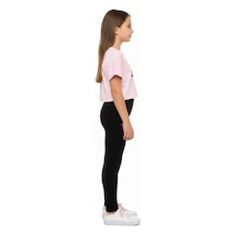 Toontoy Kids Toontoy Kız Çocuk Bisiklet Yaka Kısa Kollu Baskılı Crop Tişört - Beli Lastikli Basklı Tayt 11050 Pembe