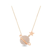 Çekirdekjewelry 925 Ayar Gümüş Rose Kaplama Gezegen Kolye Pembe